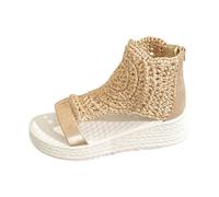 Sandali estivi da donna, per il tempo libero, con plateau, scarpe da spiaggia, casual, espadrillas con tacco aperto, sandali estivi con zeppa e cinturino alla caviglia, beige., 36 EU