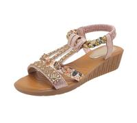 Sandali estivi da donna UK Open Toe Platform Zeppa Sandali eleganti casual estivi comodi scintillanti bohémien spiaggia perline scarpe da sposa all'aperto, rosa, 36 EU
