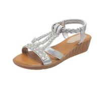Sandali estivi da donna UK Open Toe Platform Zeppa Sandali eleganti casual estivi comodi scintillanti bohémien spiaggia perline scarpe da sposa all'aperto, Argento, 35.5 EU