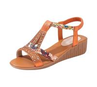 Sandali estivi da donna UK Open Toe Platform Zeppa Sandali eleganti casual estivi comodi scintillanti bohémien spiaggia perline scarpe da sposa all'aperto, Arancione, 36 EU