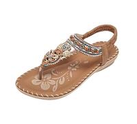 Sandali estivi da donna UK Open Toe Platform Zeppa Sandali eleganti casual estivi comodi scintillanti bohémien spiaggia perline scarpe da sposa all'aperto, cachi, 38 EU