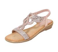 Sandali estivi da donna UK taglie forti con strass anello per dita dei piedi scarpe romane comode scarpe da spiaggia per vacanze casual abbigliamento quotidiano e attività estive all'aperto, rosa