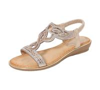 Sandali estivi da donna UK taglie forti con strass anello per dita dei piedi scarpe romane comode scarpe da spiaggia per vacanze casual abbigliamento quotidiano e attività estive all'aperto, Oro, 38.5