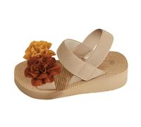 Sandali estivi da spiaggia da donna con zeppa e plateau, eleganti decorazioni floreali, sandali da fuga con cinturino alla caviglia, sandali traspiranti antiscivolo casual per le vacanze, Arancione