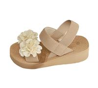 Sandali estivi da spiaggia da donna con zeppa e plateau, eleganti decorazioni floreali, sandali da fuga con cinturino alla caviglia, sandali traspiranti antiscivolo casual per le vacanze, bianco, 38.5