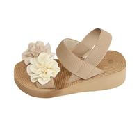 Sandali estivi da spiaggia da donna con zeppa e plateau, eleganti decorazioni floreali, sandali da fuga con cinturino alla caviglia, sandali traspiranti antiscivolo casual per le vacanze, Beige, 40.5