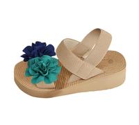 Sandali estivi da spiaggia da donna con zeppa e plateau, eleganti decorazioni floreali, sandali da fuga con cinturino alla caviglia, sandali traspiranti antiscivolo casual per le vacanze, Blu, 39 EU