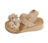 Sandali estivi da spiaggia da donna con zeppa e plateau, eleganti decorazioni floreali, sandali da fuga con cinturino alla caviglia, sandali traspiranti antiscivolo casual per le vacanze, cachi, 40 EU