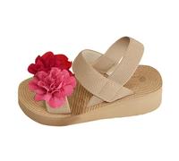 Sandali estivi da spiaggia da donna con zeppa e plateau, eleganti decorazioni floreali, sandali da fuga con cinturino alla caviglia, sandali traspiranti antiscivolo casual per le vacanze, Rosa acceso
