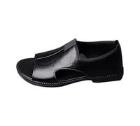Sandali estivi da uomo in pelle, antiscivolo, da spiaggia, con punta aperta, da trekking, casual, leggere, per la vita quotidiana, Nero , 38 EU