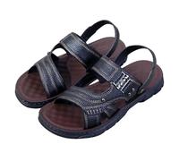 Sandali estivi da uomo, in pelle, con punta aperta, antiscivolo, in pelle, con cinturino mobile, per il tempo libero, scarpe estive leggere, suola morbida, Nero , 44 EU