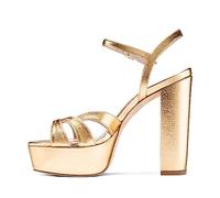 Sandali Estivi Donna con Tacco Largo 15 cm - Scarpe comode per Feste, Gala serali, Ballo di fine Anno e Vacanze,d'oro,37 EU