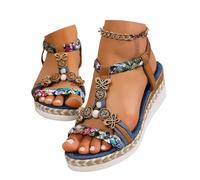Sandali Estivi Donna,Sandalo Donna Tacco,Boho Alla Caviglia Espadrillas Plateau Punta Aperta Intrecciata,Ciabatta Strappo Bocca Di Pesce Flessibile Esterno Trekking