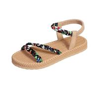 Sandali estivi larghi da donna con cinturini colorati intrecciati, comodi da infilare per giornate rilassate, suola ammortizzante per un buon comfort, scarpe estive, scarpe da spiaggia, Nero , 42 EU