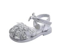 Sandali estivi per bambine, leggere, antiscivolo, con brillantini, perle, da principessa, per il tempo libero, le vacanze, i matrimoni, i compleanni, F argento., 27.5 EU