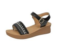 Sandali estivi per le donne taglia 5 scarpe da donna con tacco a zeppa spessa Hollow decorazione colorata usura esterna moda casual estate, Nero , 36.5 EU