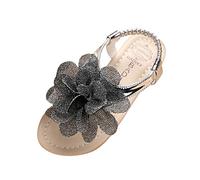 Sandali estivi per ragazze e bambini, leggeri, con motivo floreale, sandali da spiaggia con caviglia regolabile, fondo sottile, per bambini, sandali estivi perfetti per le principesse, Nero , 27 EU