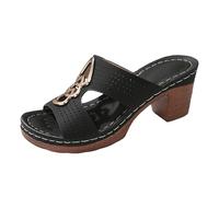 Sandali estivi spessi da donna scarpe da sera da sposa punta aperta sandali per camminare a lungo senza fatica Sandalo donna minimalista in vera pelle senza cuciture per piede sensibile, Le Noir, 37