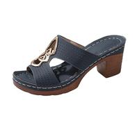 Sandali estivi spessi da donna scarpe da sera da sposa punta aperta sandali per camminare a lungo senza fatica Sandalo donna minimalista in vera pelle senza cuciture per piede sensibile, blu, 37.5 EU