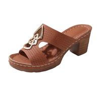 Sandali estivi spessi da donna scarpe da sera da sposa punta aperta sandali per camminare a lungo senza fatica Sandalo donna minimalista in vera pelle senza cuciture per piede sensibile, marrone, 37