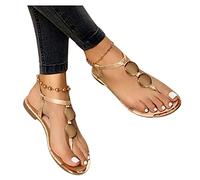 Sandali etnici da donna, scarpe basse bohémien, eleganti slippers estivi, aperte, antiscivolo, 0n, sandali da spiaggia, infradito traspiranti, stile vintage, Z001 Gold, 38 EU
