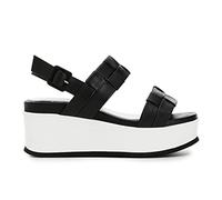 Sandali frate Intrecciati in Pelle con Zeppa Nero 36