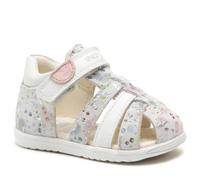 Sandali Geox Macchia strappo pelle bianca, rosa e a fiori punta chiusa