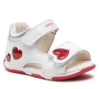 Sandali Geox Tapuz doppio strappo pelle bianca argento con cuori rossi