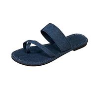 Sandali Gioiello Bassi Estivi Donna Eleganti Pantofole estive da donna On Solid Casual Open Toe Denim Flat Soft Bottom Scarpe traspiranti Sandalo Elegante Sabot Estive Eleganti (Blue 37)