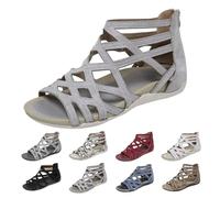 Sandali gladiatore da donna con cinturino e supporto per l'arco, leggeri e comodi con cerniera posteriore, stile romano, casual, da passeggio, da pescatore, punta aperta, zeppe basse, eleganti, estive