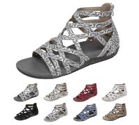 Sandali gladiatore da donna con cinturino e supporto per l'arco, leggeri e comodi con cerniera posteriore, stile romano, casual, da passeggio, da pescatore, punta aperta, zeppe basse, eleganti, estive