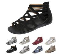 Sandali gladiatore da donna con cinturino e supporto per l'arco, leggeri e comodi con cerniera posteriore, stile romano, casual, da passeggio, da pescatore, punta aperta, zeppe basse, eleganti, estive