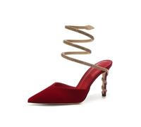 Sandali Gladiatore da Donna con Tacco Alto, in Raso e Arricciatura a Serpente, Strass di Lusso, for L'Estate l'autunno, Scarpe Sposa(Wine Red,38)