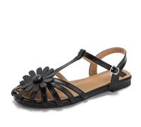 Sandali Gladiatore Floreali da Donna - Sandali Piatti a Punta Chiusa con Margherite e Cinturino alla Caviglia per L'Estate, Casual e per Le Vacanze,Nero,39 EU