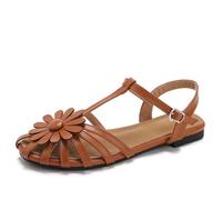 Sandali Gladiatore Floreali da Donna - Sandali Piatti a Punta Chiusa con Margherite e Cinturino alla Caviglia per L'Estate, Casual e per Le Vacanze,Marrone,38 EU
