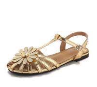 Sandali Gladiatore Floreali da Donna - Sandali Piatti a Punta Chiusa con Margherite e Cinturino alla Caviglia per L'Estate, Casual e per Le Vacanze,d'oro,43 EU