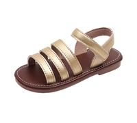 Sandali gladiatore per bambine e ragazze, sandali estivi con cinturino alla caviglia regolabile per bambini, punta aperta, scarpe piatte antiscivolo glitterate leggere con suola morbida, 2 oro, 23 EU