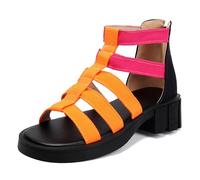 Sandali Gladiatori con Piattaforma Donna Tacco a Blocco Massiccio Colorblock Reggicalze Scarpe Estive Punta Tonda Sandali Romani Casual con Cerniera Posteriore,Arancia,40 EU