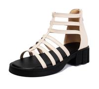 Sandali Gladiatori con Piattaforma Donna Tacco a Blocco Massiccio Reggicalze Punta Tonda Piattaforma Sandali Estivi Casual Scarpe Romane per Passeggiata in Città,Beige,40 EU