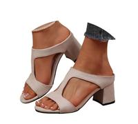 Sandali grossi da donna con glitter, alla moda, punta quadrata, con cinturino e tacco grosso, aperti estivi, eleganti, casual, infradito, zoccoli, piscina, estate, Beige, 39.5 EU