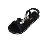 Sandali grossi da donna glitterati sandali da donna Boho in legno da spiaggia per casual punta aperta estate piatto con intarsio in legno e pantofole stile spiaggia zoccoli all'aperto estate, Nero