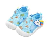 Sandali in legno di sandalo da bambina con punta piatta, non slio, semi-aperta, traspiranti e morbide scarpe estive Girl A, Blu, 21 EU