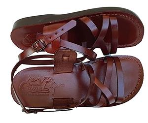 Sandali in pelle Gesù stile romano 02, marrone scuro., 46 EU Larga
