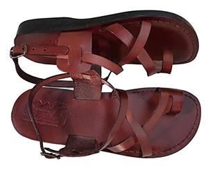 Sandali in pelle Gesù stile romano 06, marrone scuro., 44 EU Larga