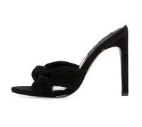 Sandali in pelle scamosciata con fiocco per le donne Punta aperta Tacchi a spillo alti Lip-on Mules Slingback Slide Dress Party Incontri Scarpe, Nero , 40.5 EU