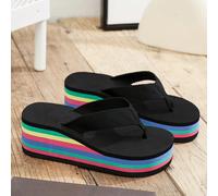 Sandali infradito bohémien da donna, infradito con fasce in tessuto e tacco con zeppa, ciabatte con platform per spiaggia, viaggio, vacanza nei colori nero, rosa, verde CN35,CN36,CN37,CN38,CN39,CN40,C