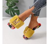 Sandali infradito con decorazione metallica e pelliccia, sandali piatti alla moda per l'estate CN35,CN36,CN37,CN38,CN39,CN40,CN41,CN42Grafico,LettereTessuto