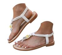 Sandali infradito da donna con perline e cinturino a T, comode e casual, scarpe da spiaggia per le vacanze. Scarpe da donna Pisa, sandali aperti alla caviglia, espadrillas con zeppa, estivi, beige