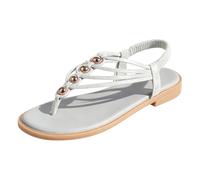 Sandali infradito da donna con perline e cinturino a T, comode e casual, scarpe da spiaggia per le vacanze. Scarpe da donna Pisa, sandali aperti alla caviglia, espadrillas con zeppa, estivi, grigio