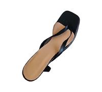 Sandali infradito da donna con tacco alto in tinta unita per capispalla con una parola sandali con punta quadrata sandali con plateau da donna tacco grosso, Nero , 39 EU